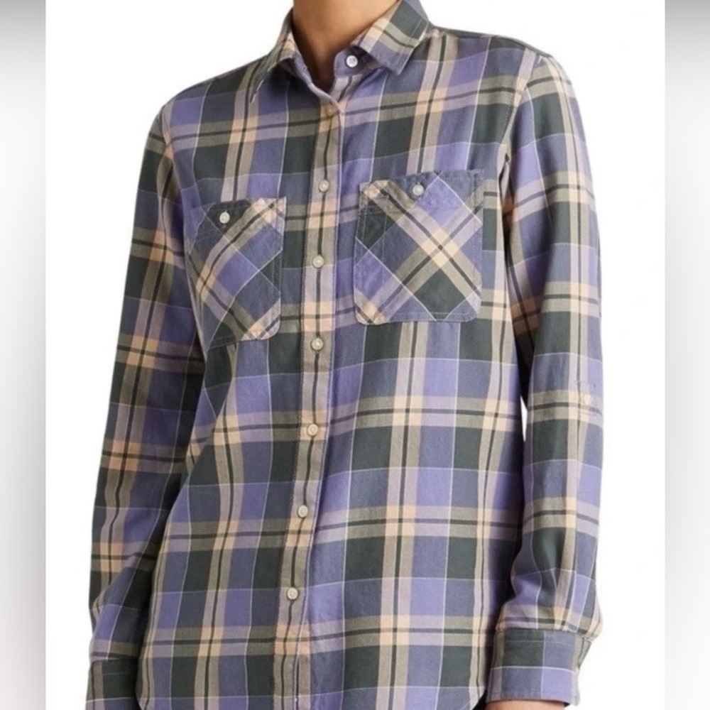Lauren Ralph Lauren 100% Cotton Lavender, Green & Peach Plaid Button-Up size XL